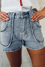 Cargar imagen en el visor de la galería, Dusk Blue Studded Acid Wash Jean Shorts
