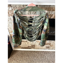 Load image into Gallery viewer, Women’s Upcycle Genuine Army Cropped Distressed Camouflage Jacket - Green Camo
