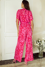 Load image into Gallery viewer, Hot Pink Leopard Loose Sleeve Belted Wide Leg Jumpsuit
