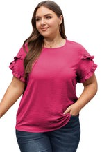 Cargar imagen en el visor de la galería, Bright Pink Ruffled Short Sleeve Plus Size Top
