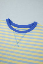 Cargar imagen en el visor de la galería, Pink Stripe Colorblock Trim Crew Neck Loose Tee Drawstring Elastic Waist 2pcs Pant Set
