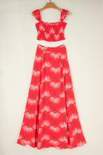 Cargar imagen en el visor de la galería, Red Floral Shirred Off Shoulder Crop Top and Slit Maxi Skirt Set
