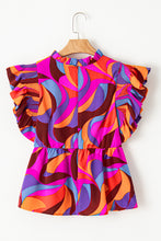 Cargar imagen en el visor de la galería, Orange Abstract Print Flutter Sleeve Peplum Blouse
