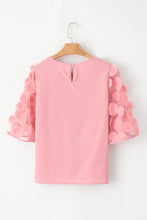 Load image into Gallery viewer, Dusty Pink Contrast Applique Mesh Half Sleeve Blouse
