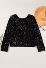 Cargar imagen en el visor de la galería, Black Sequin Long Sleeve Cutout Back Top
