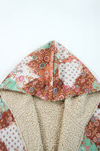 Cargar imagen en el visor de la galería, Khaki Vintage Floral Printed Sherpa Lined Hooded Jacket
