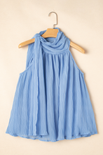 Load image into Gallery viewer, Myosotis Textured Pleated Tied Mock Neck Flowy Tank Top
