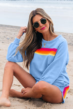 Cargar imagen en el visor de la galería, Beau Blue Striped Accent Pullover and Shorts Two Piece Casual Set
