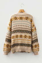 Load image into Gallery viewer, Khaki Western Pattern Knitted Button V Neck Cardigan Sweater
