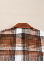 Cargar imagen en el visor de la galería, Cinnamon Plaid Corduroy Patchwork Chest Pocket Shacket
