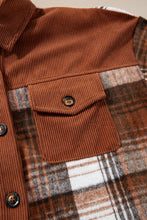 Cargar imagen en el visor de la galería, Cinnamon Plaid Corduroy Patchwork Chest Pocket Shacket
