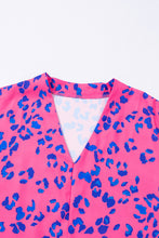 Load image into Gallery viewer, Rose Contrast Leopard Print Plus Size V Neck Blouse
