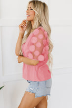 Load image into Gallery viewer, Dusty Pink Contrast Applique Mesh Half Sleeve Blouse
