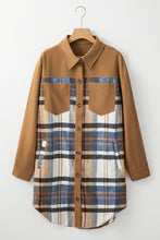 Cargar imagen en el visor de la galería, Khaki Plaid Patchwork Long Sleeve Shirt Mini Dress
