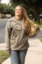 Cargar imagen en el visor de la galería, Dark Khaki Plus Size Big Flower Pattern High Neck Drop Shoulder Sweater
