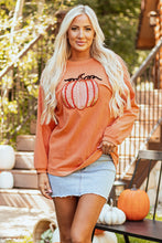 Cargar imagen en el visor de la galería, Orange Sequined Pumpkin Ribbed Round Neck Halloween Sweatshirt
