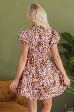 Load image into Gallery viewer, Pink Floral Print Puff Sleeve Shirred High Waist Mini Dress

