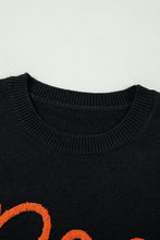 Load image into Gallery viewer, Black Boo Knitted Pattern Ribbed Edge Drop Shoulder Sweater
