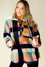 Cargar imagen en el visor de la galería, Multicolour Plaid Color Block Flap Pocket Buttoned Hoodie
