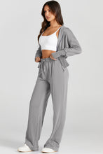 Load image into Gallery viewer, Gray Double Zipper Hooded Jacket and Sweatpants Active Set
