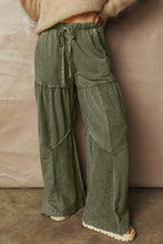 Load image into Gallery viewer, Vineyard Green Mineral Wash Tiered Wide Leg Patchwork Drawstring Pants
