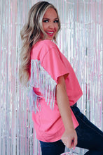 Cargar imagen en el visor de la galería, Rose Red Sequined Fringe Wing High-low Hem T-shirt
