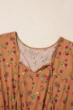 Load image into Gallery viewer, Brown Plus Size Floral Split V Neck Ruffled Sleeve Tiered Maxi Dress
