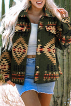 Load image into Gallery viewer, Green Aztec Print Flap Pockets Long Sleeve Shacket
