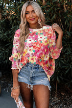 Load image into Gallery viewer, Pink Shirred Cuffs 3/4 Sleeve Floral Blouse
