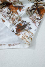 Load image into Gallery viewer, Brown Western Wild Horses Print Hollow-out High Neck Top
