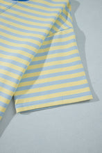 Cargar imagen en el visor de la galería, Pink Stripe Colorblock Trim Crew Neck Loose Tee Drawstring Elastic Waist 2pcs Pant Set
