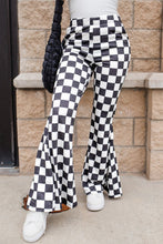 Cargar imagen en el visor de la galería, Black Checkerboard High Rise Casual Flared Pants
