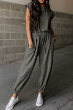 Cargar imagen en el visor de la galería, Medium Grey Cap Sleeve Open Back Drawstring Jogger Jumpsuit
