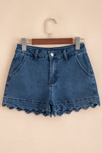 Load image into Gallery viewer, Sail Blue Scalloped Hemline Acid Wash High Waist Denim Shorts
