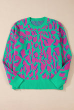 Cargar imagen en el visor de la galería, Green Abstract Print Ribbed Trim Baggy Sweater
