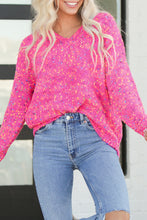 Cargar imagen en el visor de la galería, Dark Pink Colorful Spots Knitted V Neck Casual Sweater
