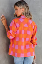 Load image into Gallery viewer, Orange Plaid Chest Pockets Button-up Turn Down Collar Jacket
