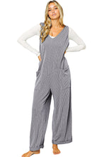 Load image into Gallery viewer, Dark Grey Corded Tie Straps V Neck Wide Leg Jumpsuit
