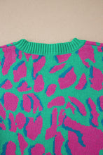 Cargar imagen en el visor de la galería, Green Abstract Print Ribbed Trim Baggy Sweater
