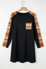 Load image into Gallery viewer, Orange Contrast Geo Raglan Sleeve Patchwork Dress
