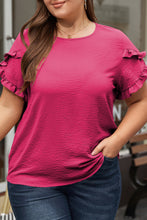 Cargar imagen en el visor de la galería, Bright Pink Ruffled Short Sleeve Plus Size Top
