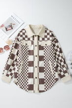 Load image into Gallery viewer, Brown Checkered Print Patchwork Corduroy Shacket
