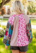 Load image into Gallery viewer, Pink Boho Mixed Floral Drop Shoulder Bubble Sleeve Blouse
