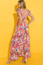 Load image into Gallery viewer, Pink Floral Print Sleeveless Ruffle Tiered Maxi Dress
