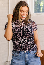 Load image into Gallery viewer, Khaki Leopard Print Sheer Mesh Short Sleeve Top
