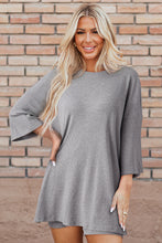 Load image into Gallery viewer, Light Grey Solid Color Loose Tunic Top and Slim Shorts Set
