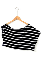 Cargar imagen en el visor de la galería, Black Stripe Asymmetric Shoulder Tee Slit Pencil Dress Set
