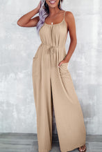 Load image into Gallery viewer, Apricot Spaghetti Straps Waist Tie Wide Leg Jumpsuit with Pockets
