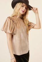 Load image into Gallery viewer, Light French Beige Frilly Puff Sleeve Mock Neck Blouse
