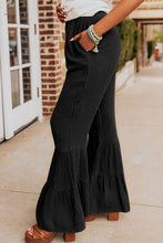 Cargar imagen en el visor de la galería, Black Textured High Waist Ruffled Bell Bottom Pants
